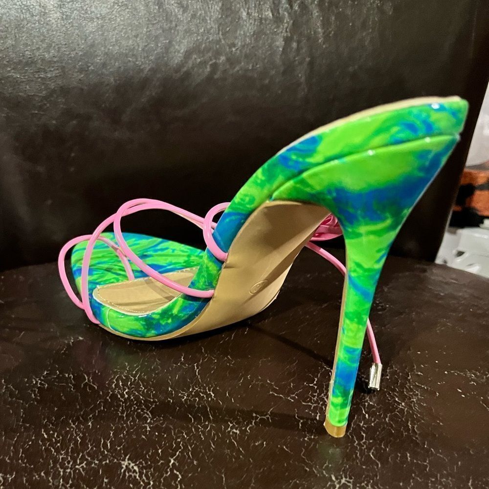 NEON PINK AND GREEN STRAPPY SANDAL - Picture 5 of 5